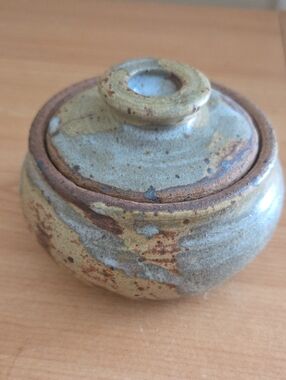 Handcrafted Ceramic Lidded Jar in Earthy Green and Brown